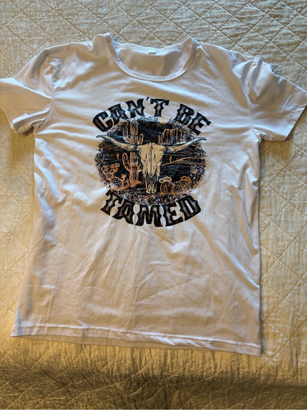 Can't Be Tamed White Graphic Womens T-Shirt